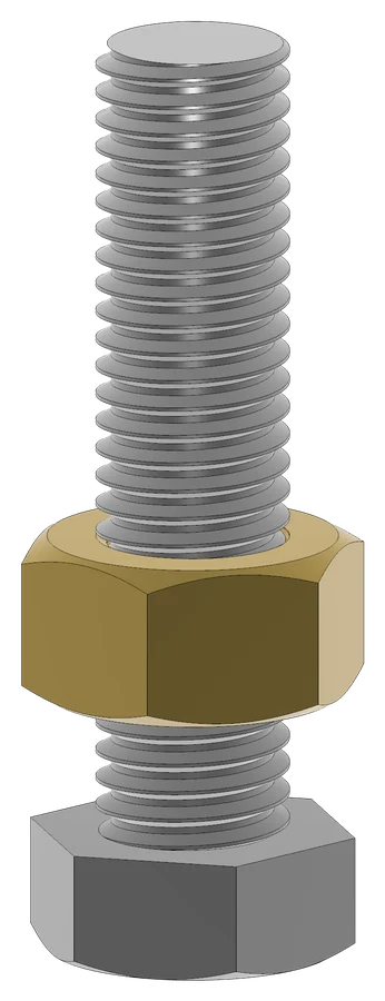 A steel bolt with a brass nut on its thread
