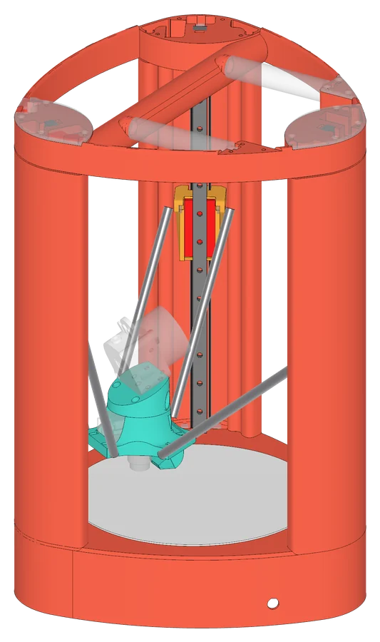 A delta 3D printer with three towers, carriages and arms